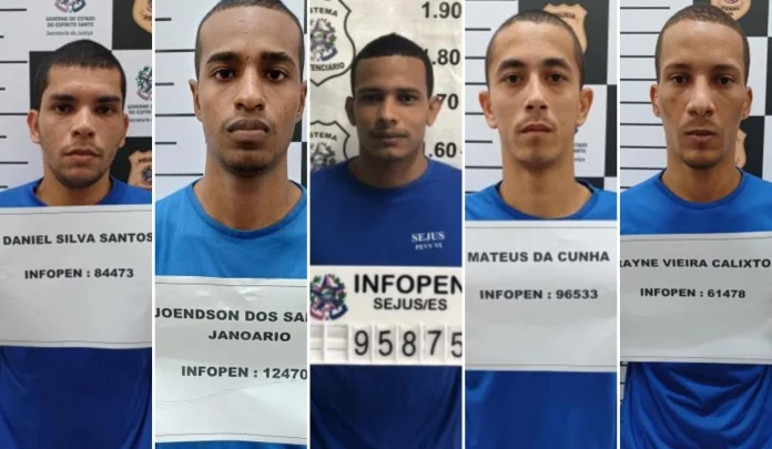Daniel Silva Santos; Joendson dos Santos Janoario; Lucas Souza dos Santos; Mateus da Cunha; e Rayne Vieira Calixto. Foto: divulgação/Sejus